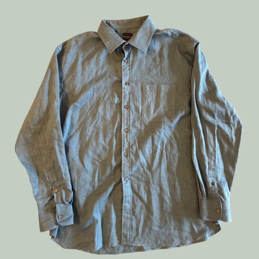 Jos‎ A Bank Reserve Blue Linen Blend Button Down Shirt Mens XL Traditional Fit